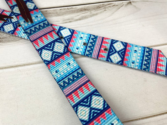 Blue and Pink Aztec Diamond Pattern Cinch Strap Set