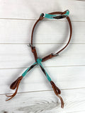 Turquoise and Gold Diamond Beaded One Ear Leather Headstall