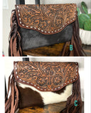 Arrow Leather Tooled and Cowhide Crossbody Bag