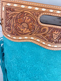 Sale!! Turquoise Suede Brocade Handle Crossbody Bag