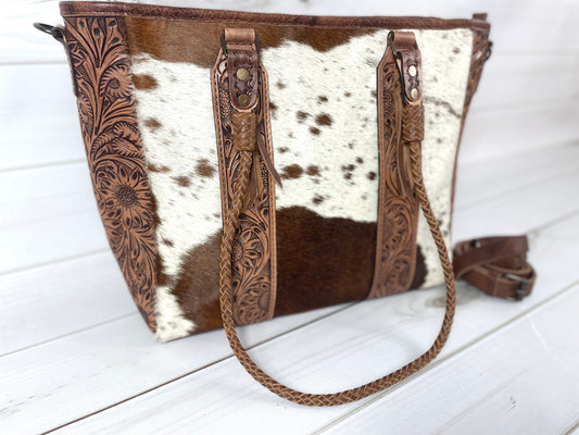 Showstopper Hide & Sunflower Tooled Handbag