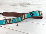 Sale!! Turquoise and Tan Wool Pattern Over Leather Crossbody Handbag Strap