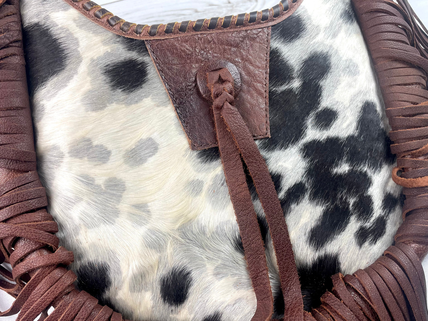 Brown Hide & Leather Boho Crossbody Long Fringe Bag