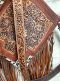 Country Hide & Floral Tooled, Fringe Chocolate Leather Bag