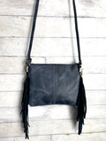 Black & White Hide Tooled Leather Fringe Square Handbag