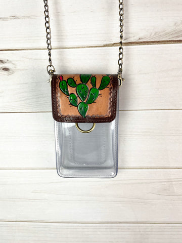 Sale!! Cactus Leather Flap Clear Bag