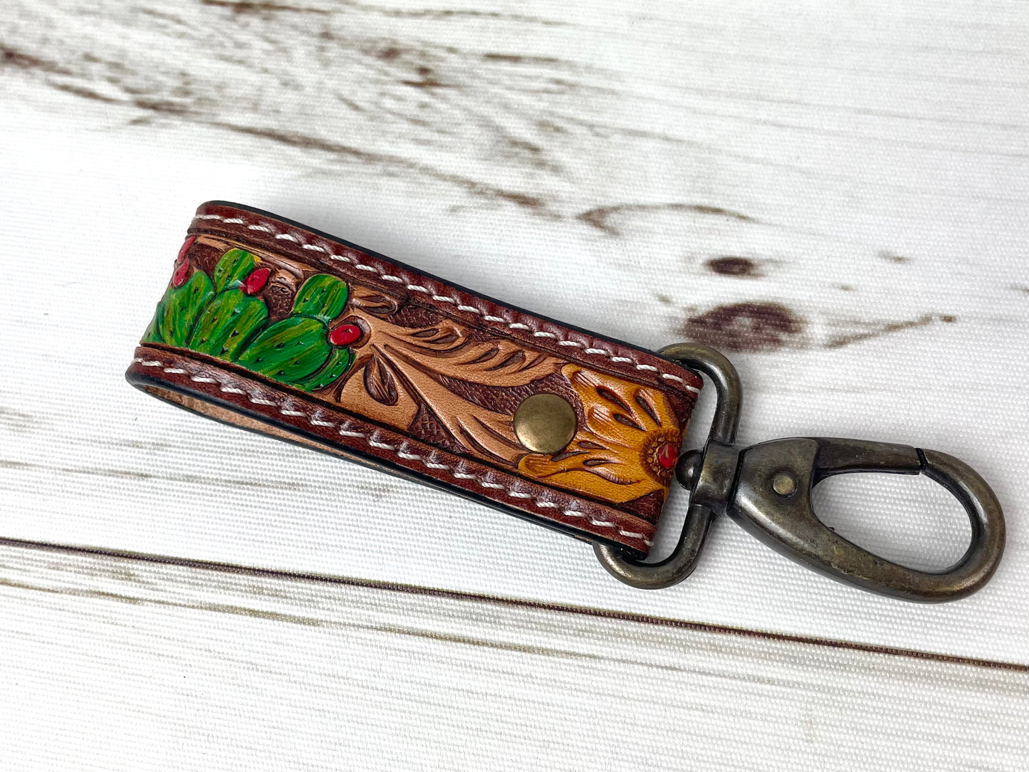 Tooled Leather Tab Key Fob