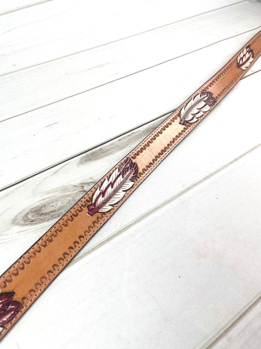 White & Burgundy Hand Painted Feather Crossbody Handbag Strap