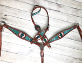 Teal Green Filigree Inlay With Painted Cross & Wings