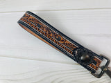 Black Border Floral Tooled Wristlet Leather Key Fob