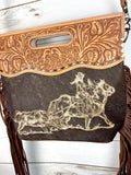Branded Cowgirl Roper Hide & Leather Handle Fringe Bag
