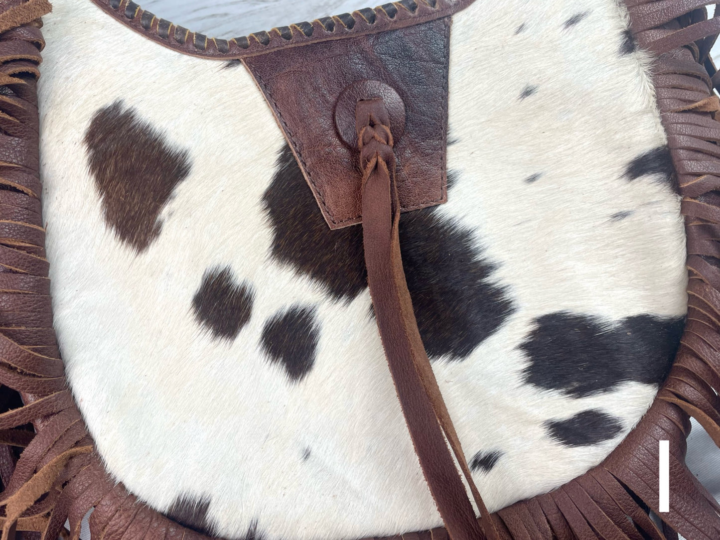 Brown Hide & Leather Boho Crossbody Long Fringe Bag