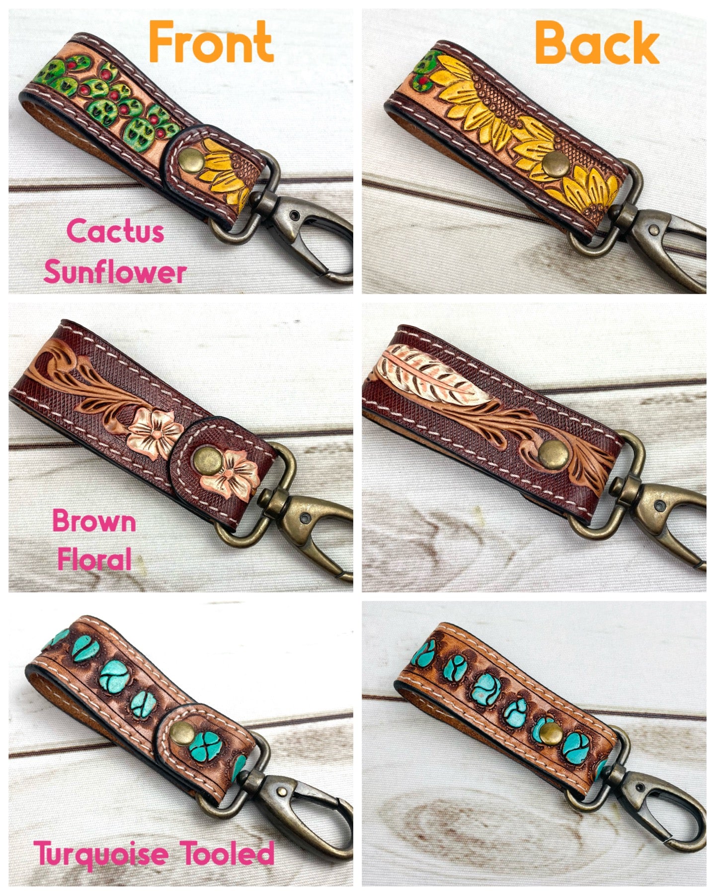 Tooled Leather Tab Key Fob