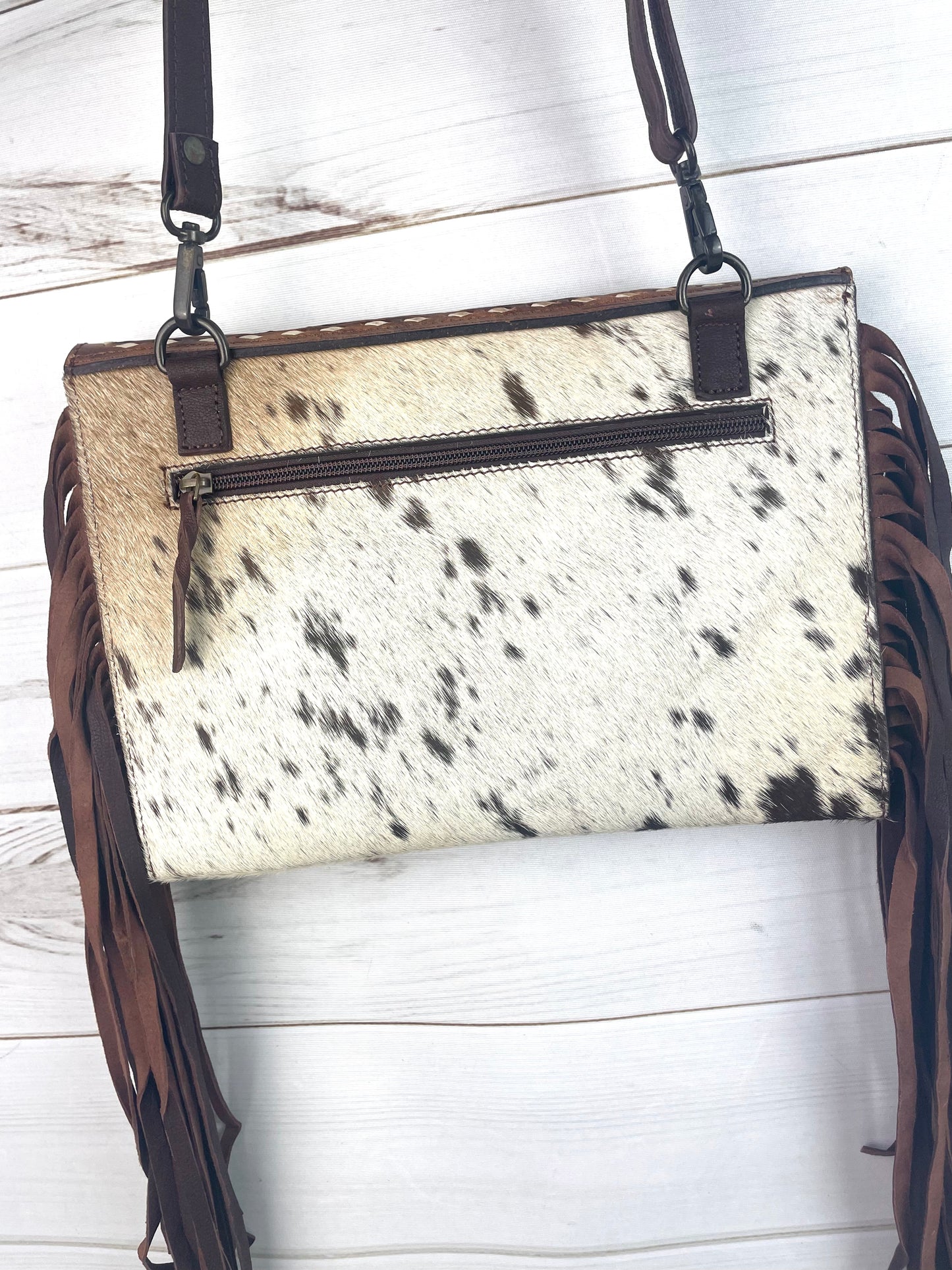 Arrow Leather Tooled and Cowhide Crossbody Bag