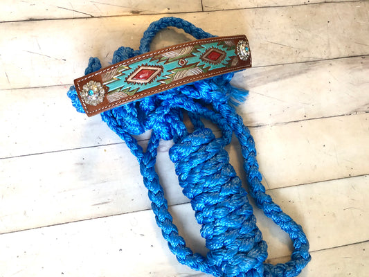 SALE! Leather Aztec Pattern Tooled and Painted Nylon Muletape