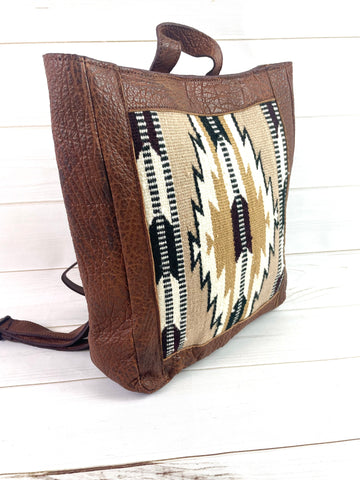 CLEARANCE! Tan Neutral Wool Arrow Pattern Leather Backpack