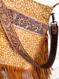 Deer Hide Pattern - Leather Tooled Band Crossbody Bag