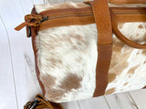 Tan & White Hide Leather Duffel Bag
