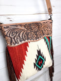 Mirage Red & Turquoise Wool Woven Crossbody Handbag