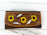 Powell Tooled Sunflower White Feather Wallet
