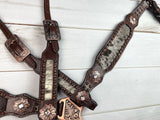 Dark Brown Cowhide On Leather Floral Copper Conchos