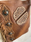 La Paz Brown Leather Pocket Concho Side Fringe Bag