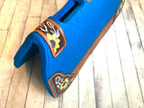 Sunflower Feather Tooled - Hand Painted Blue Saddle Pad