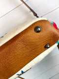 Turquoise Red Tan Diamond Wool Leather Handle Fringe Bag