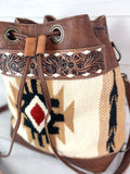 Tan Churro Convertible Leather Wool Crossbody Backpack Bucket Bag