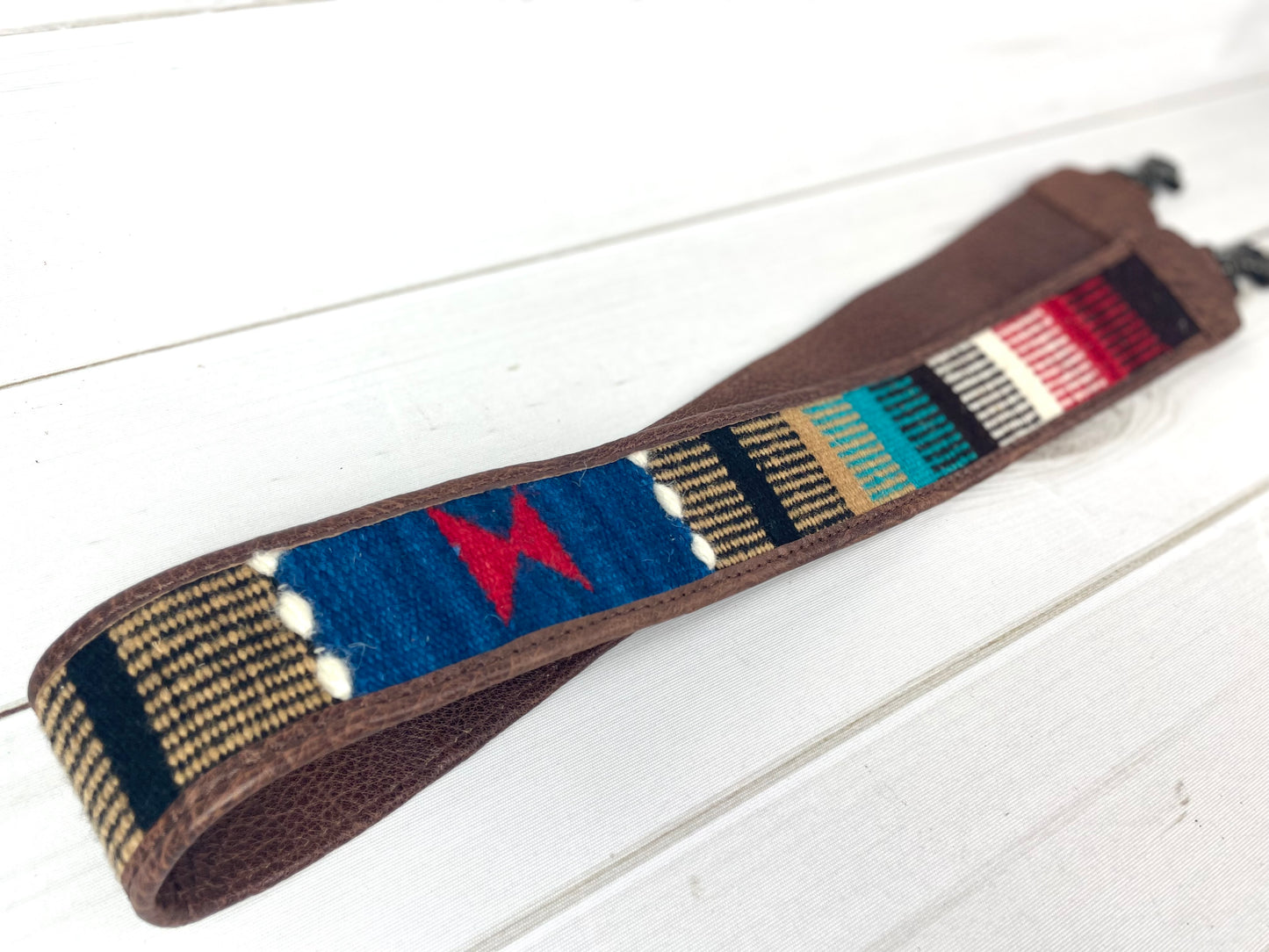 Sale!! Blue Red Multi Color Wool Pattern Over Leather Crossbody Handbag Strap
