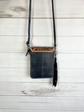 Mini Queen Black Leather Whip Stitch Crossbody Bag