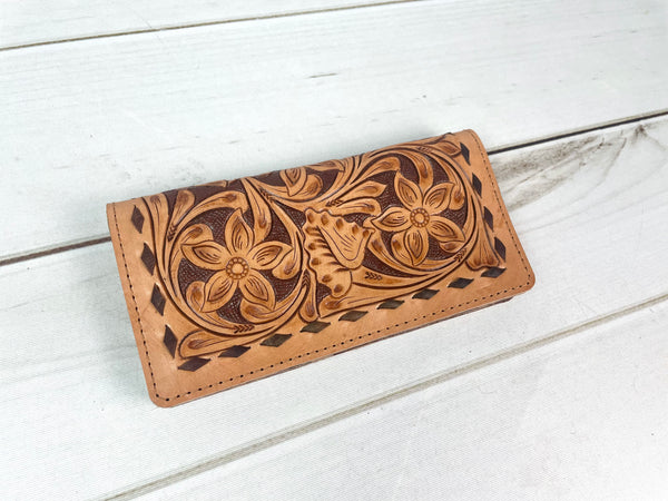 Brown Buckstitch Floral Tooled Wallet
