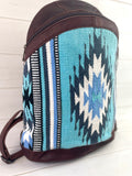 Sale! Monochromatic Blue Wool Pattern Leather Backpack