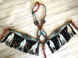 Turquoise White & Black Feather Fringe Tack Set