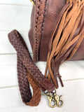 Mocha Leather Braided Handle Fringe Handbag