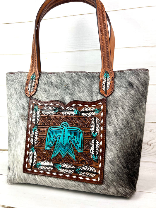 Cowhide Tote Leather Tooled Firebird Pocket