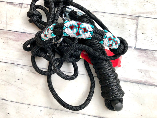 Teal, White and Brown Cross Beaded Cowboy Knot Halter