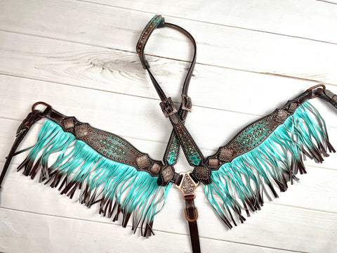 Turquoise & Brown Copper Concho Tack Set