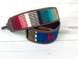 Sale!! Blue Red Multi Color Wool Pattern Over Leather Crossbody Handbag Strap