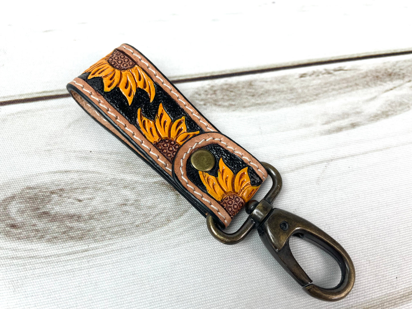 Tooled Leather Tab Key Fob