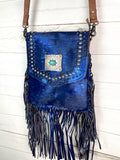 SALE! Vegas Blue Cowhide Crossbody Handbag