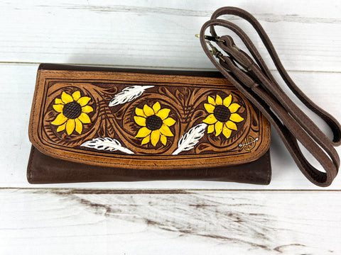 Powell Tooled Sunflower White Feather Wallet