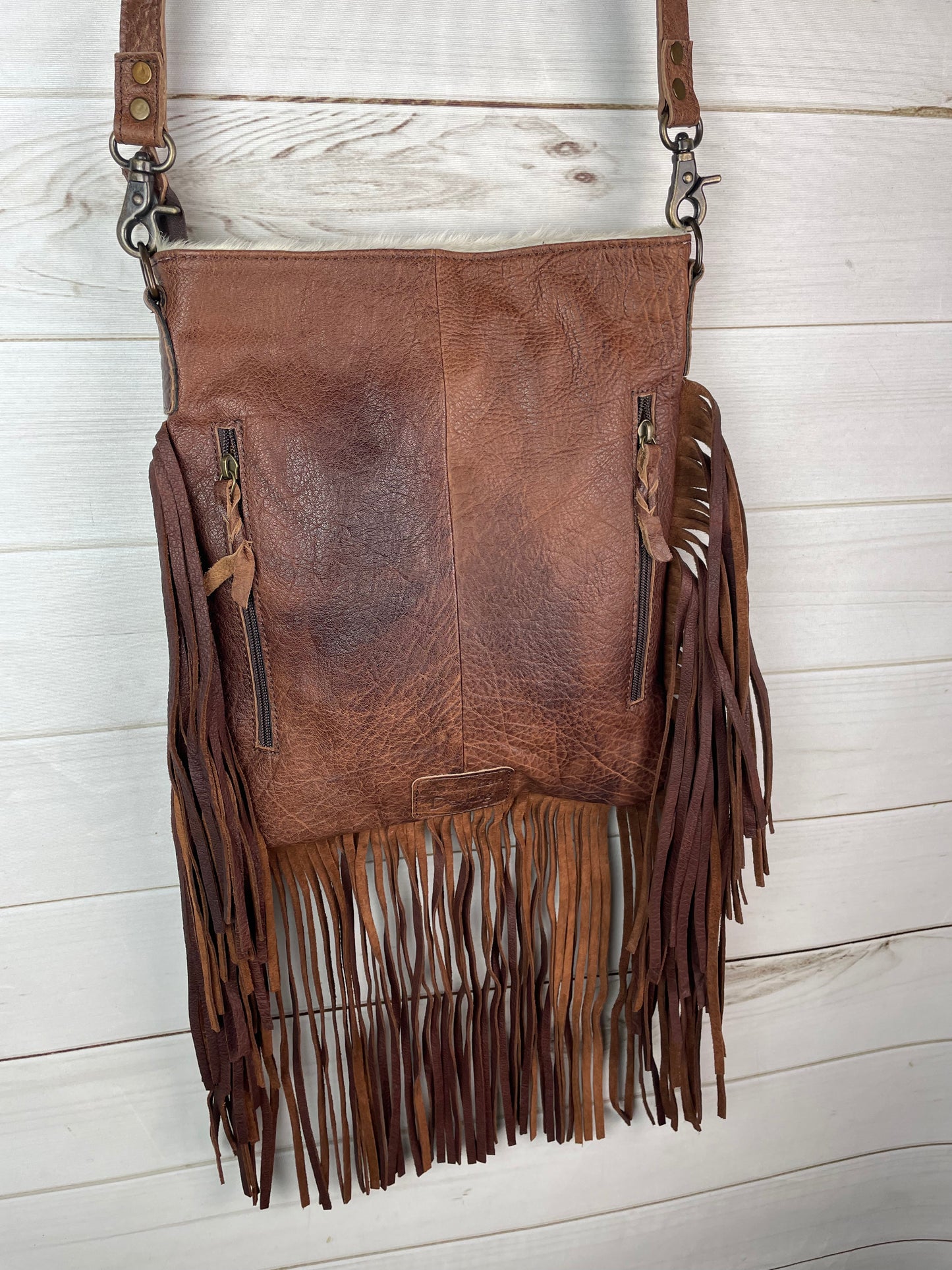 Rancher Branded Large Crossbody Bag with Leather Fringe