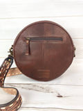 Floral Leather Tooled Buckstitch Round Canteen Crossbody Bag
