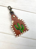 Cactus Whipstitch Leather Key Tag