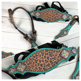Teal Scalloped Double Concho Cheetah Bronc Halter