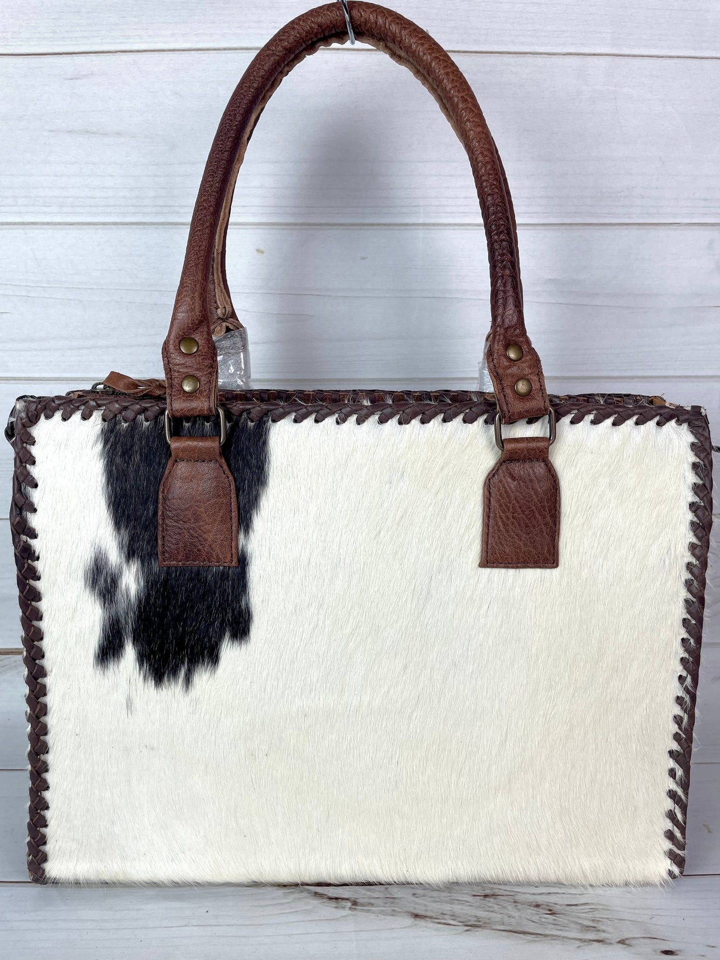 SALE! Leather Braided Dark Brown Cowhide Tote