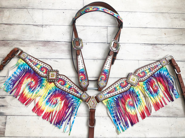 CLEARANCE! White Tie Dye Rainbow Fringe Set