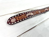 Feather Floral Tooled Buckstitch Leather Woman’s Belt