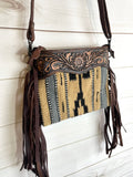 Mohave Small Tan Grey Red Wool Pattern Fringe Bag